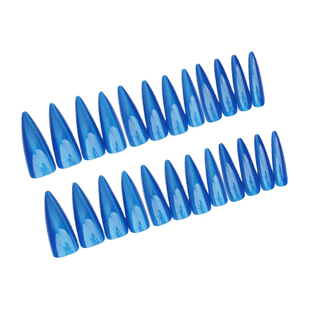24pcs Women Full Cover Artificial Nail Cat Eye Dark Blue Press on Nails for DIY At-Home Manicure Kit