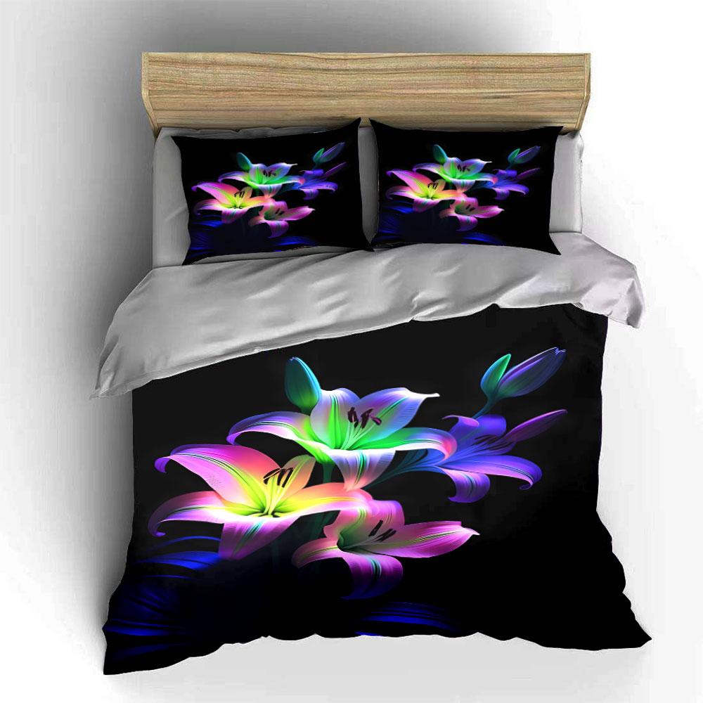 Neon-colored lily flowers. Bedding sets Duvet cover sets Duvet covers Pillowcases(1*Duvet Cover 2*Pillowcases without duvet insert)