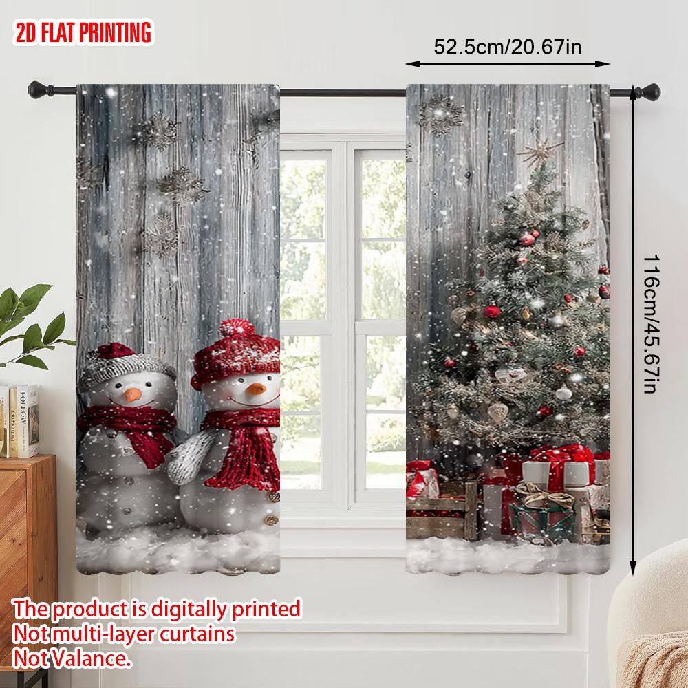 2pcs   Plane Printing Light Filtering Curtains Festive Snowman & Christmas Tree Versatile Polyester (without Rod) Festive Use