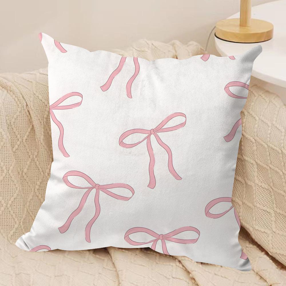 Pink Bow Cherry Cushion Cover Soft Plush Fabric Double-Sided Printed Sofa Cushion Cover for All Seasons Home Decor Gift