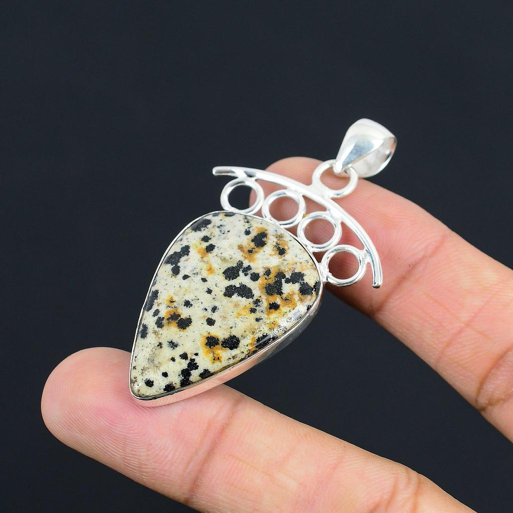925 Sterling Silver Natural Dalmatian Jasper Wife Ethnic Wedding Pendant Jewelry