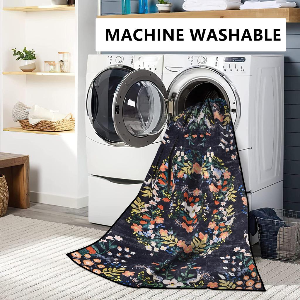 Living Room Carpet Large Size Bedside Floor Mat Non-slip Carpets Machine Washable Rug Retro Floral Print Home Decoration Rugs