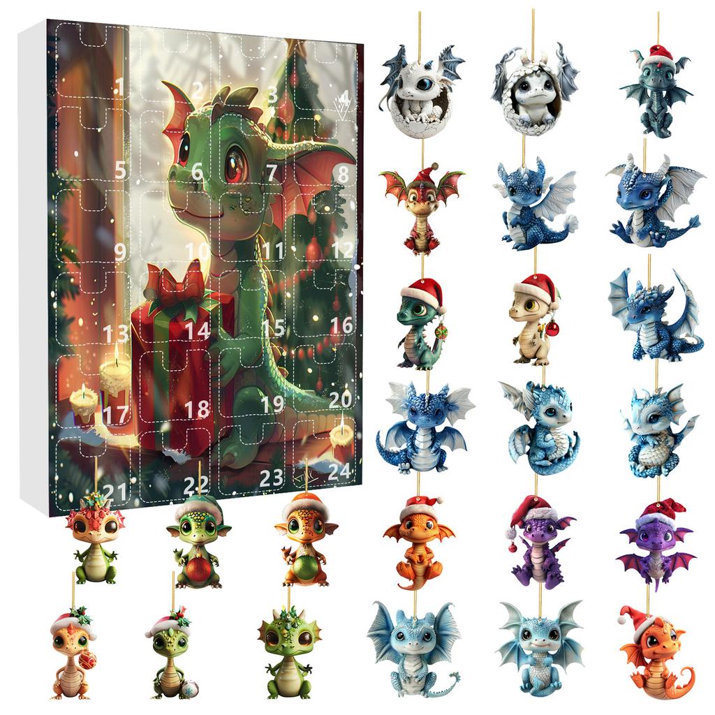 24 Pieces Per Set of Christmas Blind Box Acrylic Dragon Pendants, Christmas Arrival Calendar Blind Box Christmas Tree Pendants