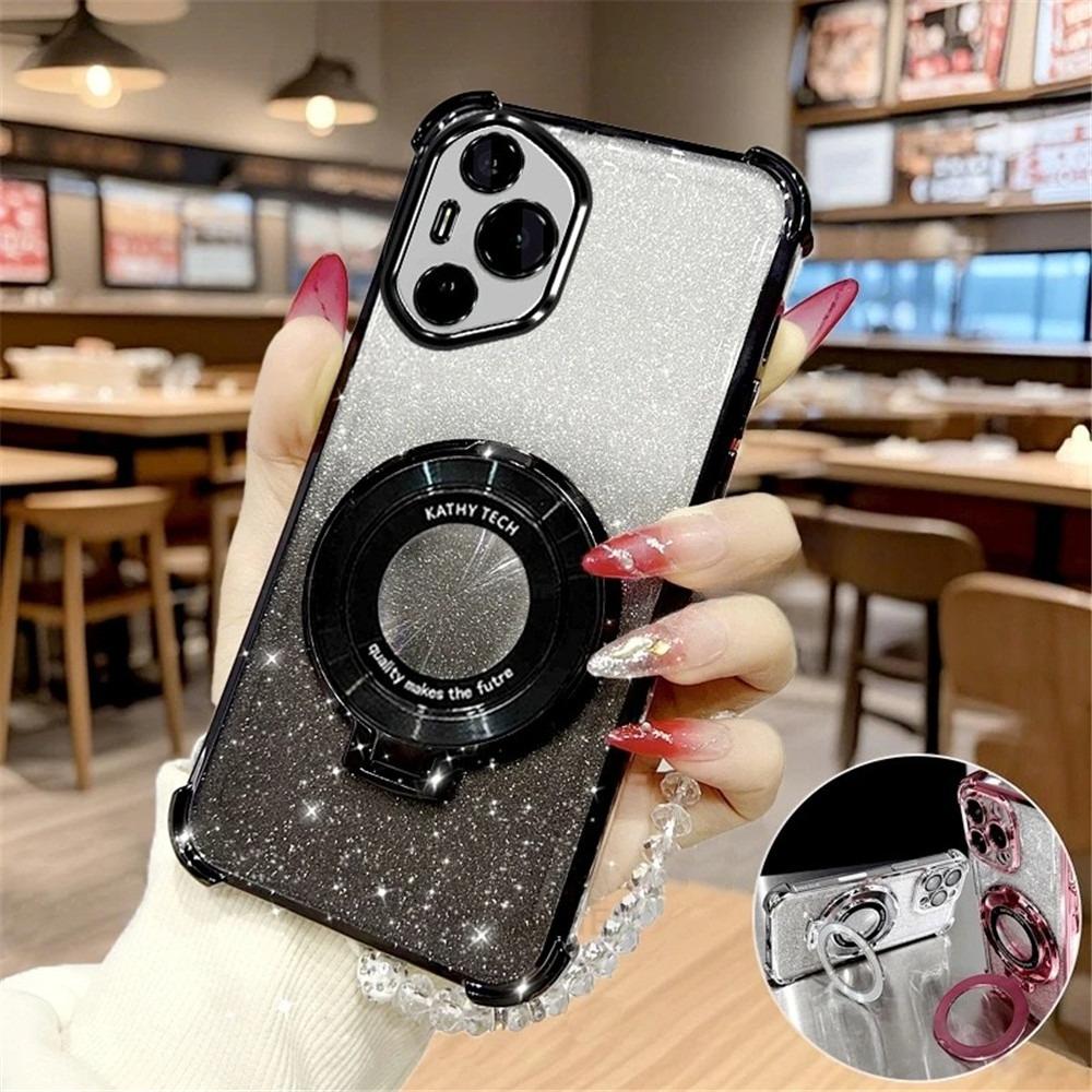 

Crystal Bracelet Magnetic Stand Phone Case For Honor 400 Smart Lite 200 Pro 300 100 90 80 70 60 50 SE Glitter Shockproof Cover For Honor 400