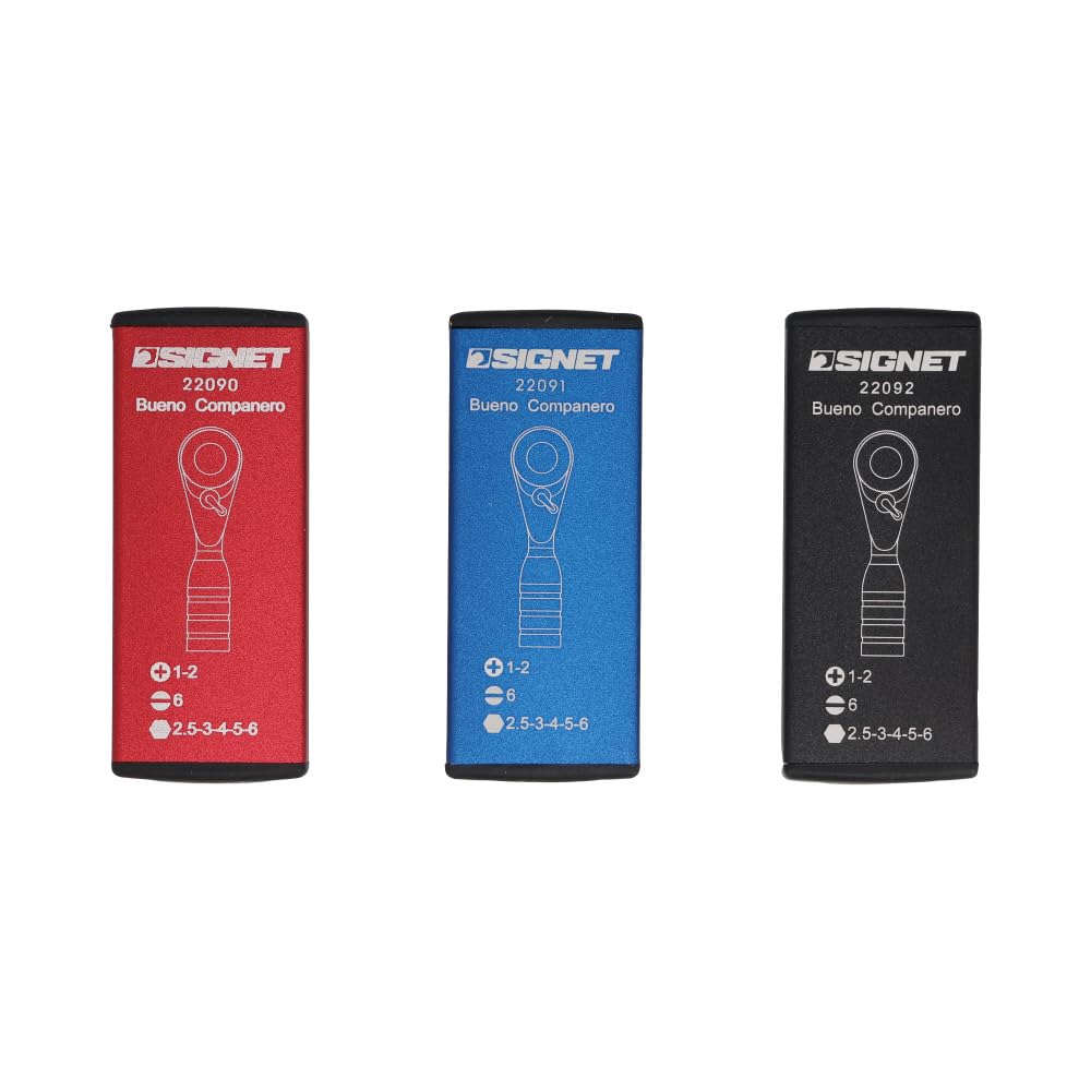 SIGNET Ultra Short Mini Ratchet Set 52 Gears 52mm Length Includes 8 Bits Red 22090