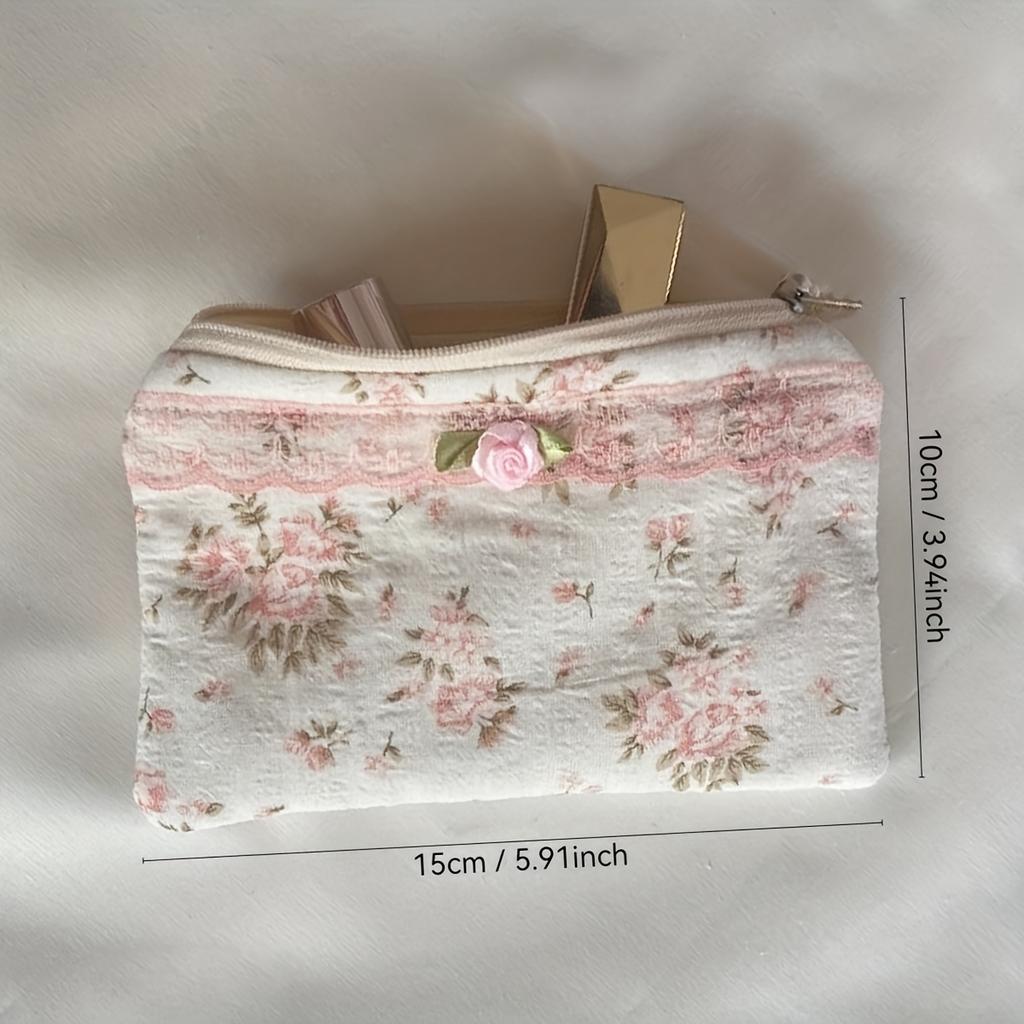 Lace Floral Print Coin Purse, Style Small Multi-Functional Zipper Wallet for Carrying ID, Keys, Coins, Cosmetics, Portable Storage Bag