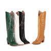 Women's high-heeled boots sexy European and American style crocodile pattern thick heel pointed large size medium boots