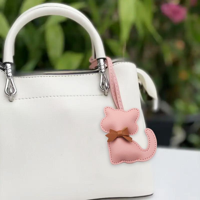 1PC Kitten-Shaped Bags PU Leather Cat Lovers Cat Keychain Luggage Keyring with Brown Bow Tie Gift Multiple Options Available