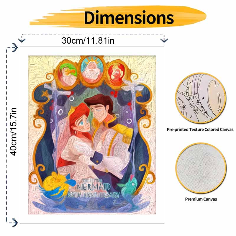 Disney The Little Mermaid Ariel Prince Eric Oil Painting Kit Wall Art Home Decor Anniversary Gift