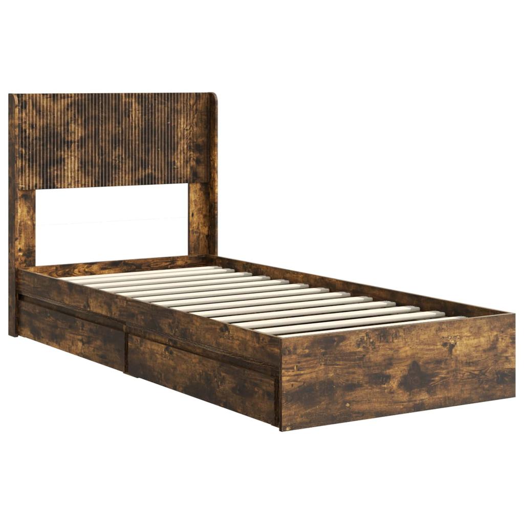 Bed Frame with Storage Space and Headboard Smoked Oak