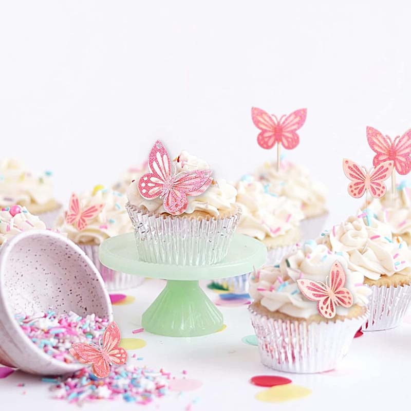 13 Stück Rosa Schmetterling Kuchen Topper Happy Birthday Kuchen Topper 3D Schmetterlingsdekorationen für Mädchen Shower Geburtstagstortendekorationen