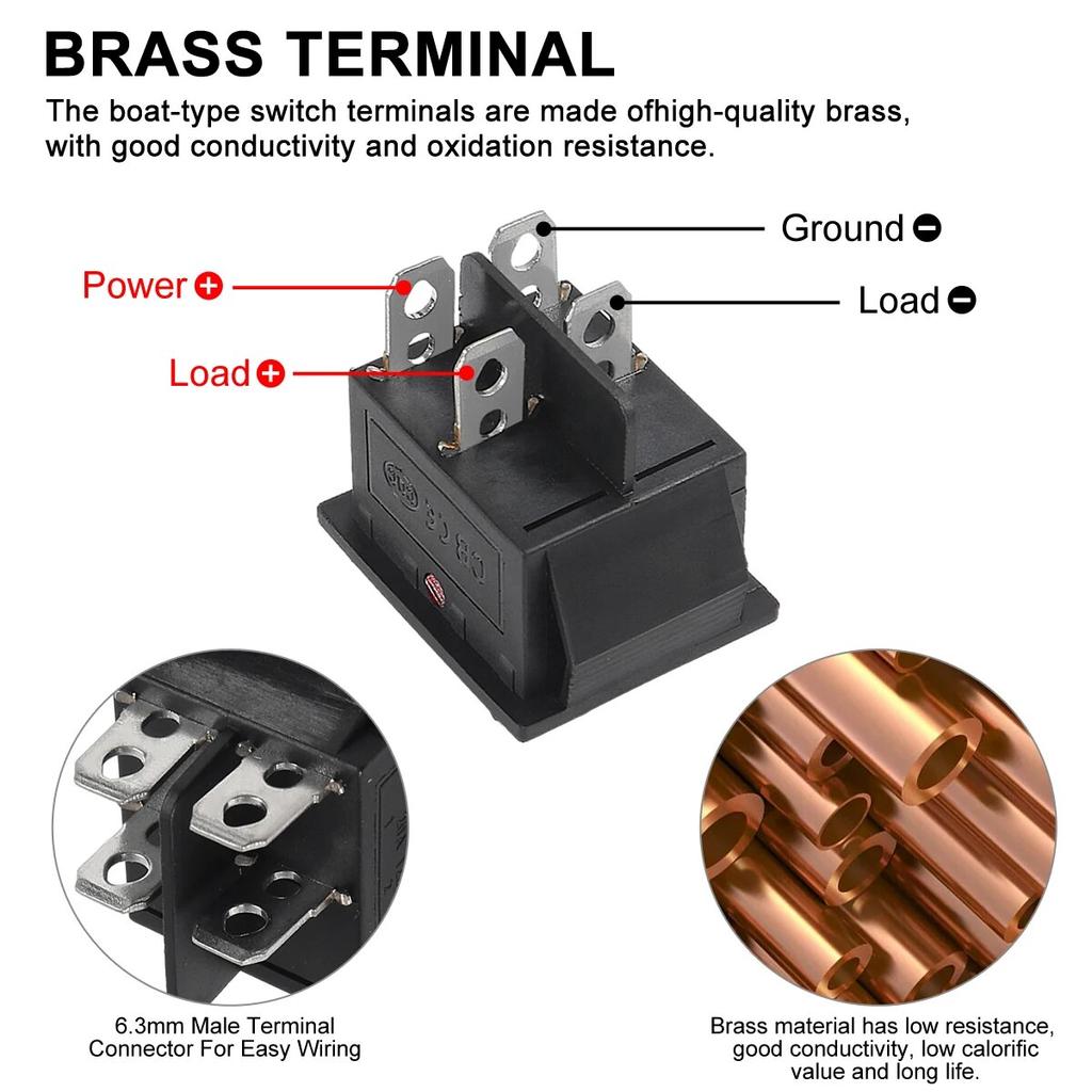 10pcs 15/30A 250V KCD2 KCD4 Rocker Switch DPST 4 Pin Red Lighted 120V Rocker Toggle Switch ON Off Heavy Duty