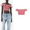Summer Women's Clothing Fashion Style Honeycomb Format Elastic Neckline Laminated Stylish Short Top 3564101