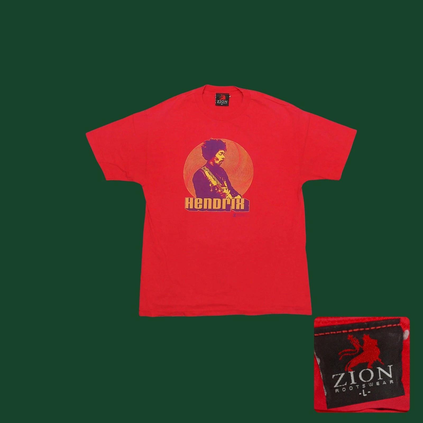 2001 Zion Rootswear Jimi Hendrix T Shirt Mens Relaxed Large Faded Red Thrashed 4XL