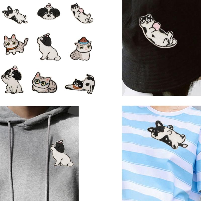 9 Pcs Cartoon Animal Embroidered Patches Cats Iron On Patches Repair Patches Dogs Sewing Patches for Clothes Bag