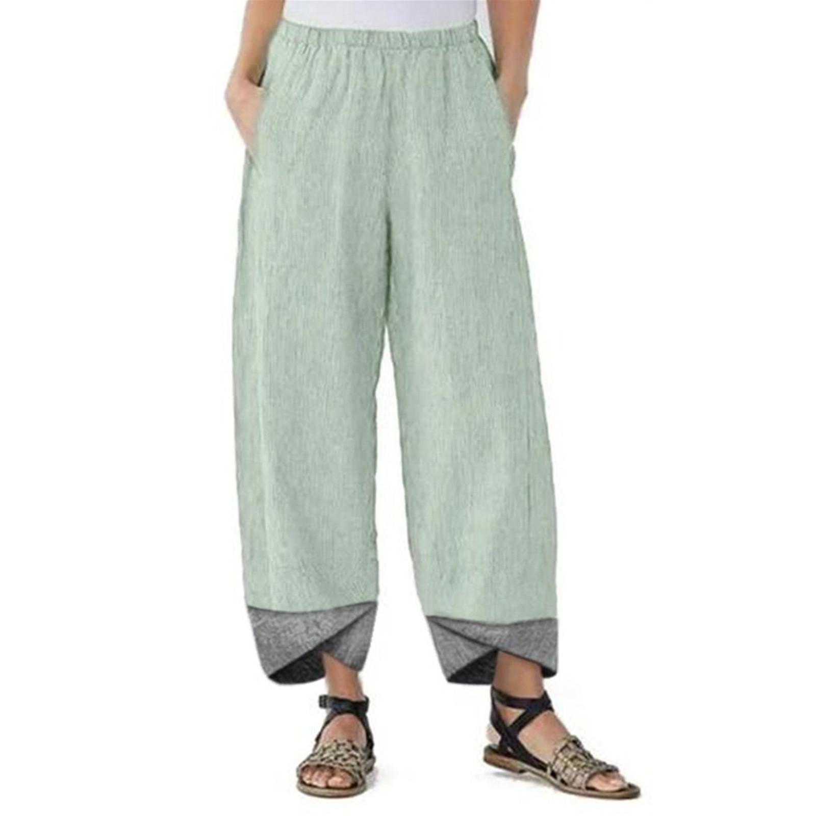 

Women s Casual Cotton Linen Patchwork Irregular Loose Trousers Pants M