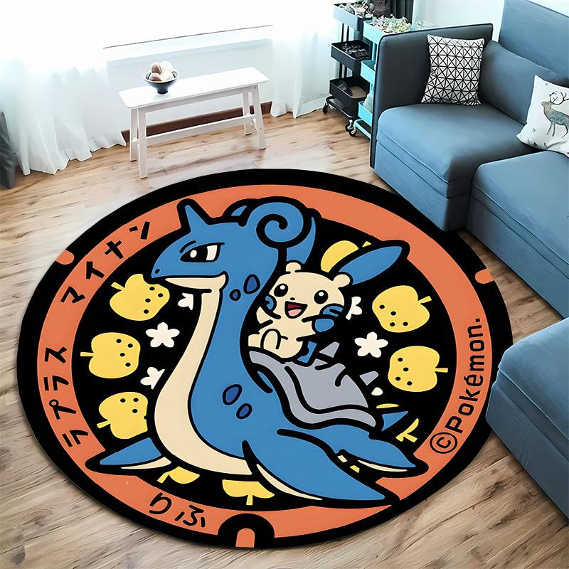 Pokemon Classic Character Collection Print Round Carpet Bedroom Living Room Mat Sofa Home Room Decor Rug Gift for Family Friends