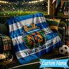 Custom Name Argentina Football Crest Flannel Blanket, Use for Birthday/Holiday Gift, Soft Blanket for Sofa/Bed/Camping/Office, Home Decor