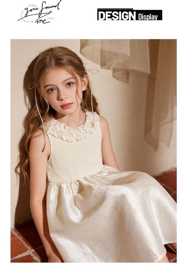 Girls' Korean Style Summer Princess Dress with Lace Collar
