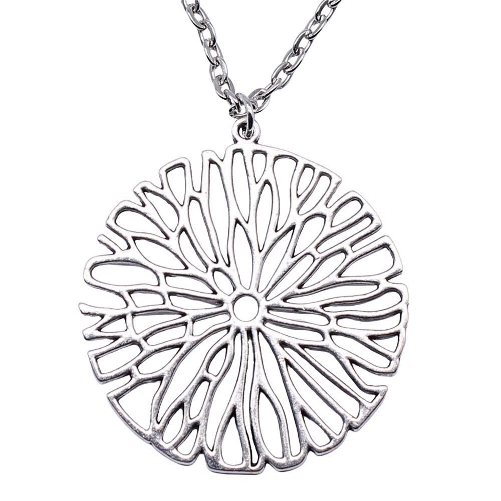 Vintage Rose Flower Charm Necklace Tree Of Life Pendant Antique Jewelry 43cm Chain