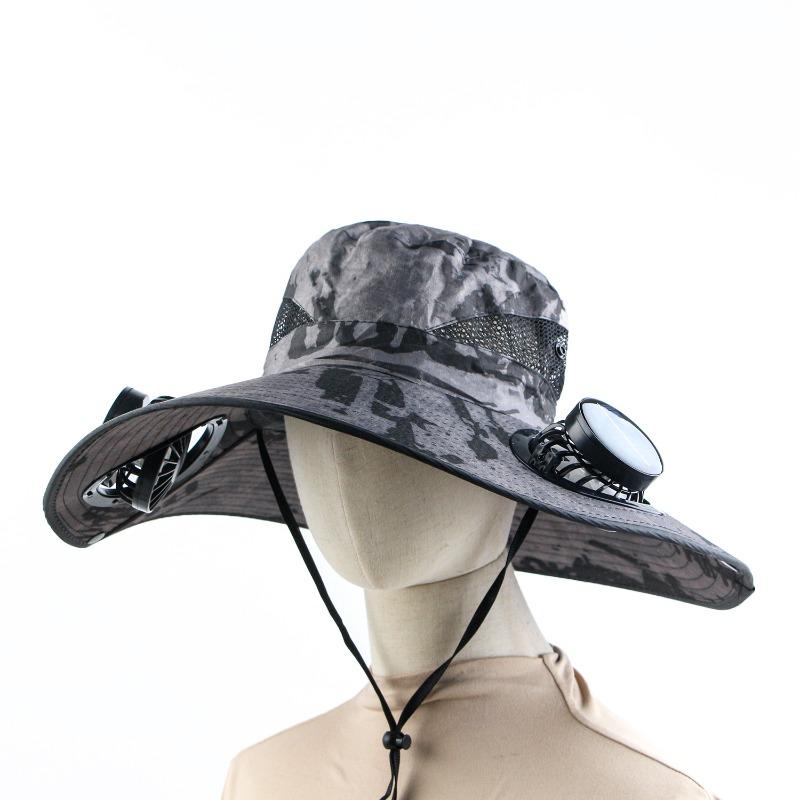 Solar Fan Camouflage Hat Men's Summer Fishing Hat Visor Hat Big Eaves Hat Sun Protection Hat Outdoor Bucket Hat
