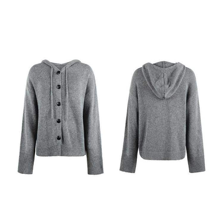 Vintage Jesień Zima Jednolity Kolor Dekolt V Dzianina Kardigan Luźny Długi Rękaw Sweter Top