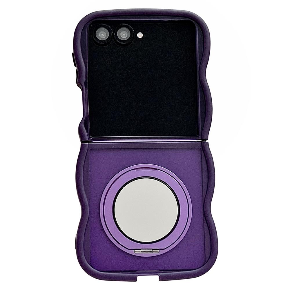 For Samsung Galaxy Z Flip7 5G Magnetic Case Mirror Rotating Kickstand Wave Edge TPU+PC Phone Cover