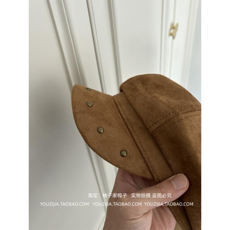 Women S Suede Rivet Metal Fashion Octagonal Hat For Large Head Circumference