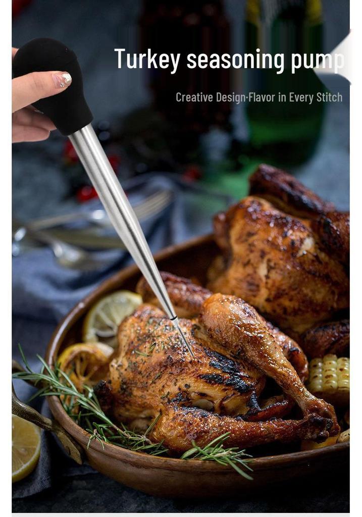 BBQ Tools Kitchen Gadgets: Turkey Seasoning Pump & Silicone Dropper with Cleaning Brush