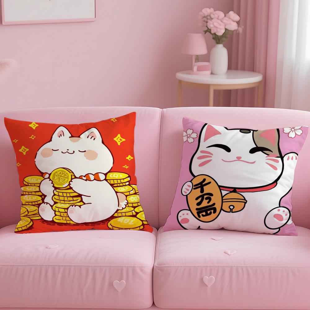 classic Neko Rich Luck Money Cat Cushion Cover Soft & Easy-Wash Pillow Case – Versatile for Couch, Bed, Travel and Office