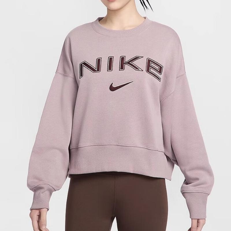 Nike Sportswear Phoenix Fleece Letter Print Pullover Long Sleeve Sweatshirt Women Sweatshirt Light-Mineral-Purple FV7675226