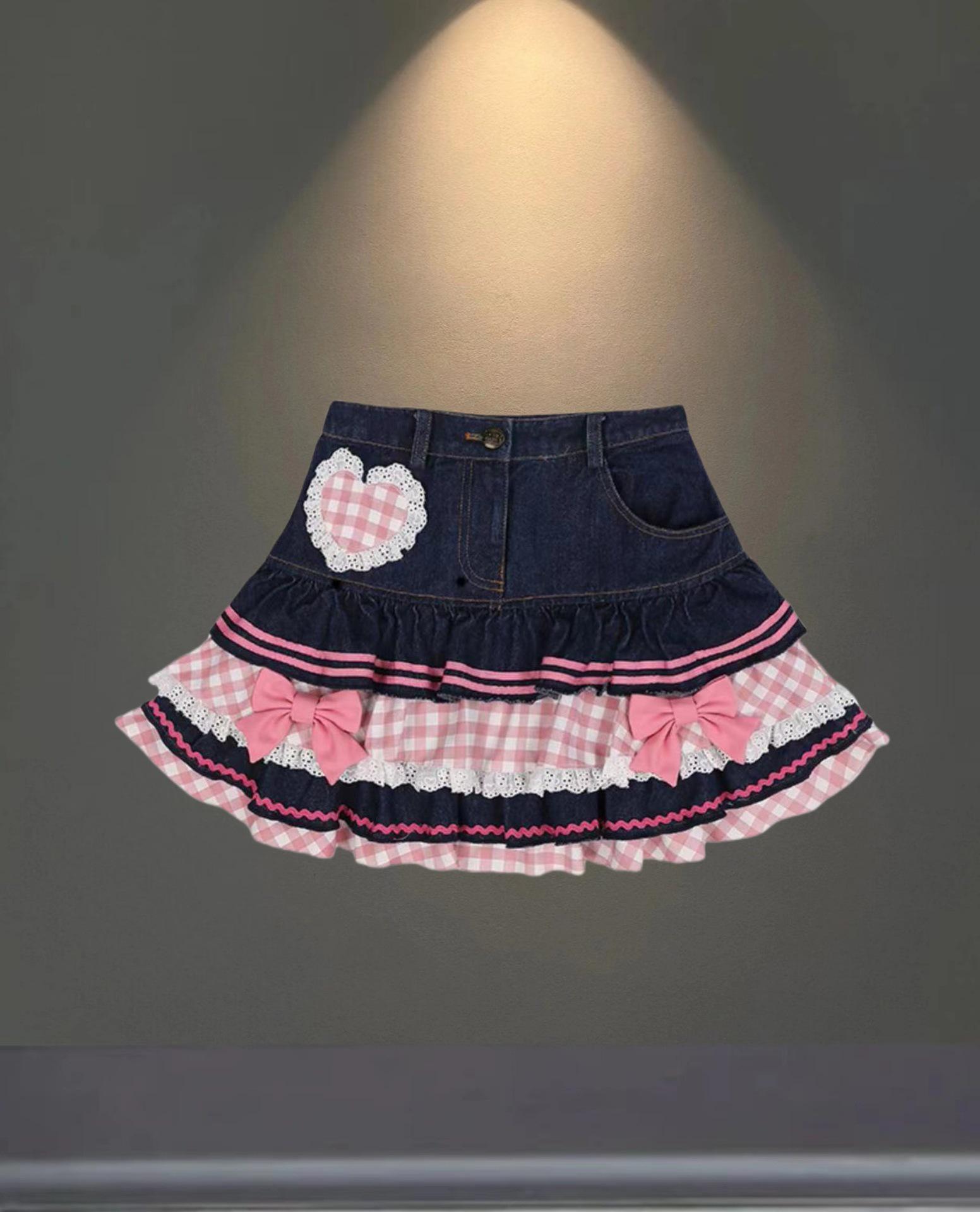 2024 Summer Pleated Pink Denim Skirt for Petite Mature Women XXL чёрный