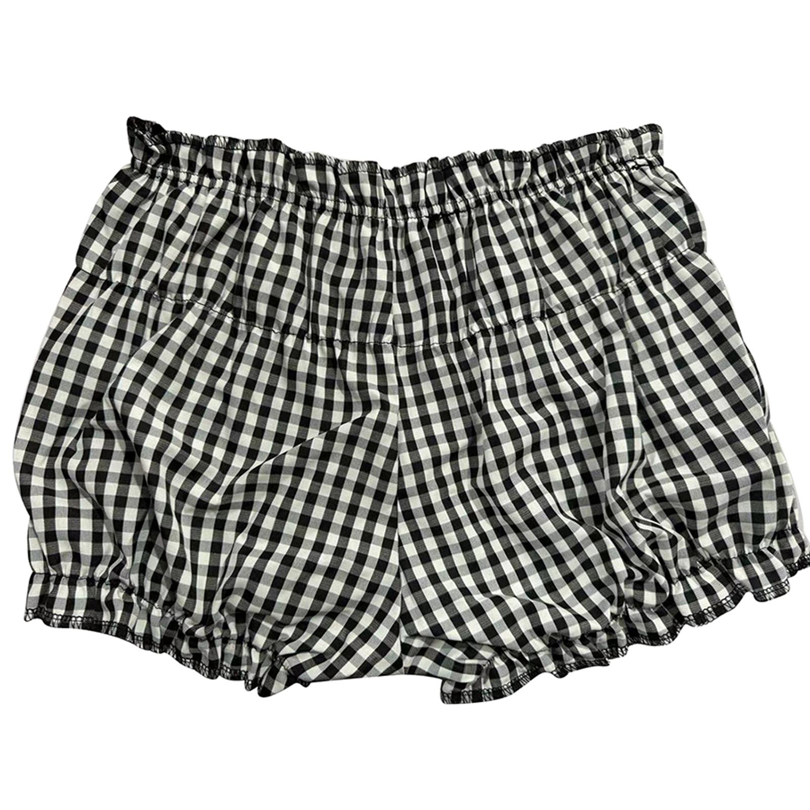 

Женские летние шорты с оборками, повседневные шорты с клетчатым принтом и эластичным поясом для пляжа, ночного клуба, уличной одежды M чёрный
