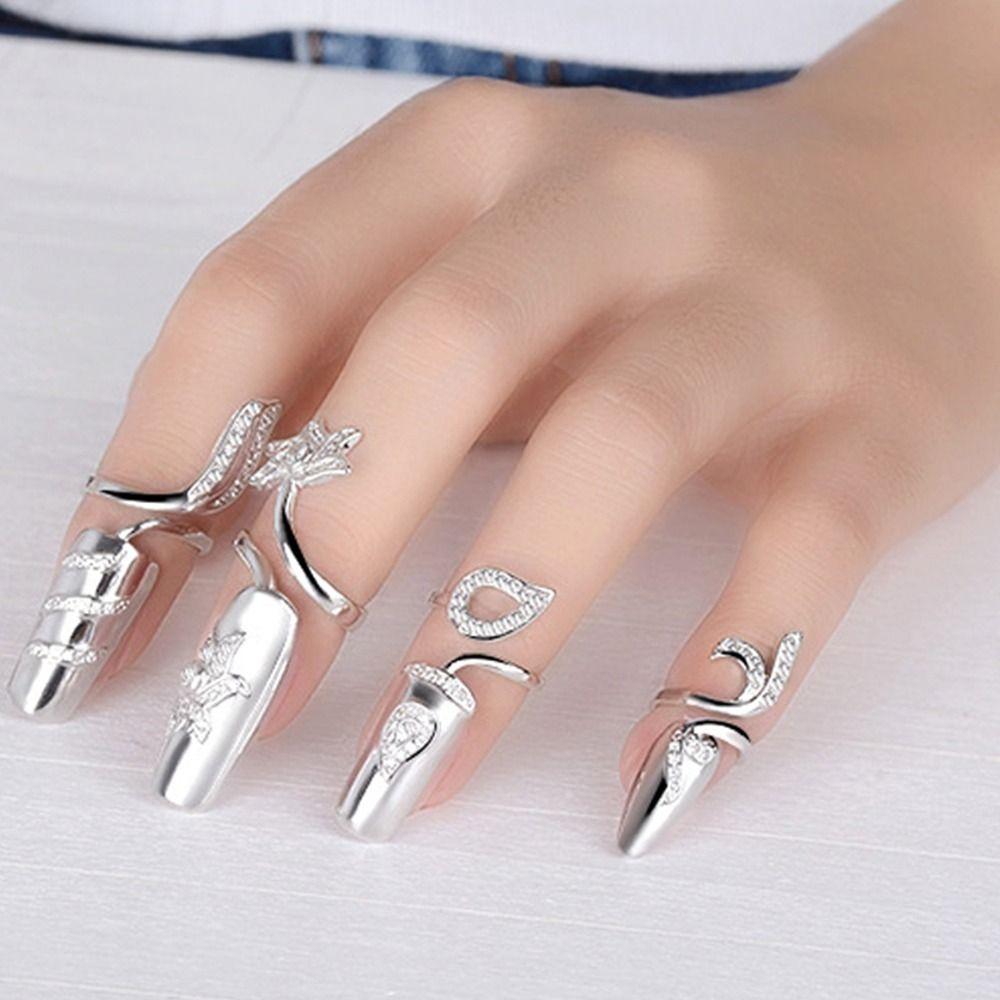 Zinc Zinc Alloy Opening Ring Charming Fingernail Protective Finger Ring Fashion Jewelry Women Nail Ring