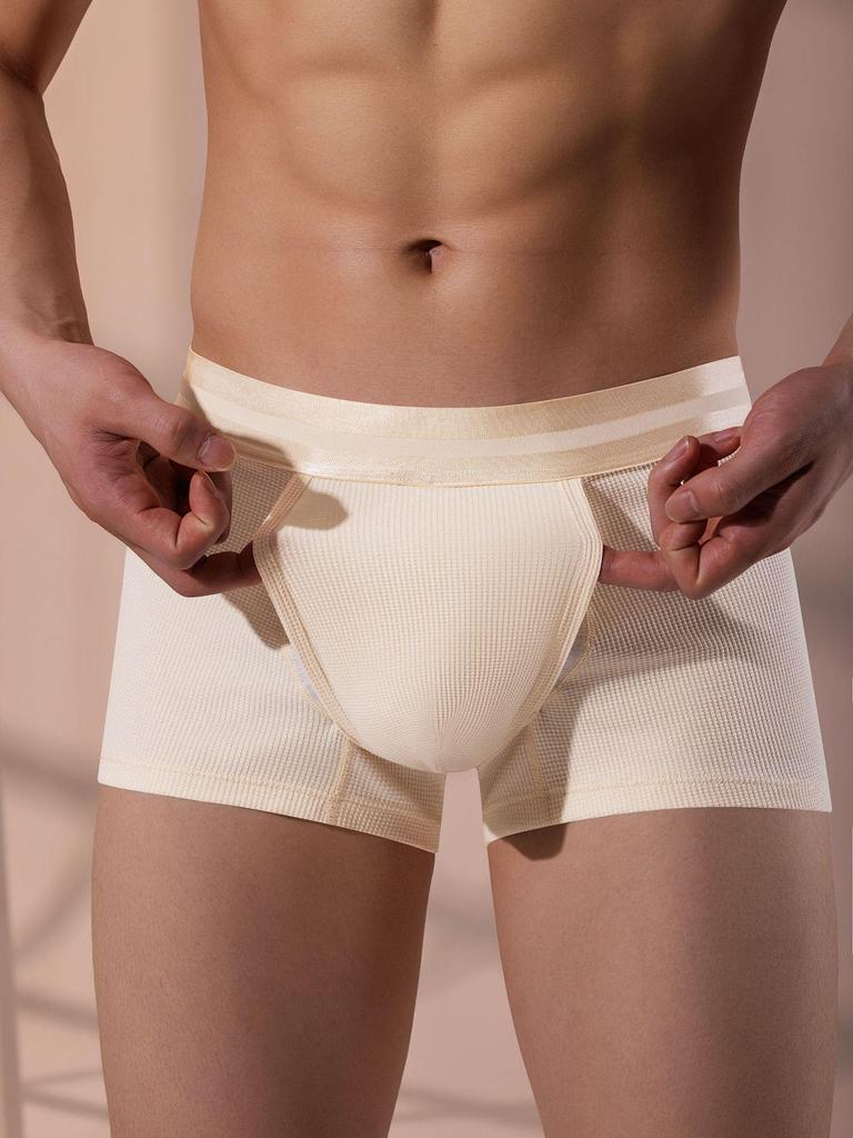 Men's Breathable Cotton Waffle Boxer Briefs with Bullet Separation