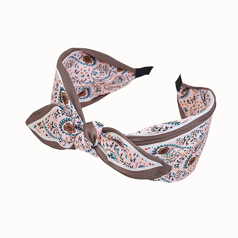 Women Sweet Bow Headbands Fashionable Print Knot Headbands Nonslip Wide Headband Suitable for Women s Outing Hair Accessories(Beige)