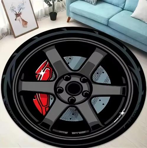 Tappeto per Auto Stampa Ruote alla Moda Tappeto Rotondo Tappetino per Pavimento Soggiorno Camera da Letto Cucina Tappeto Morbido Rotondo Decorazione Soggiorno