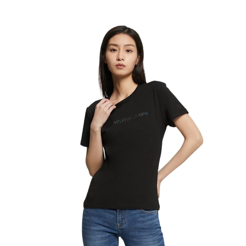 Calvin Klein Alphabet Logo Print Round Neck Short Sleeve T-Shirt Women Tops Black J217960-BEH