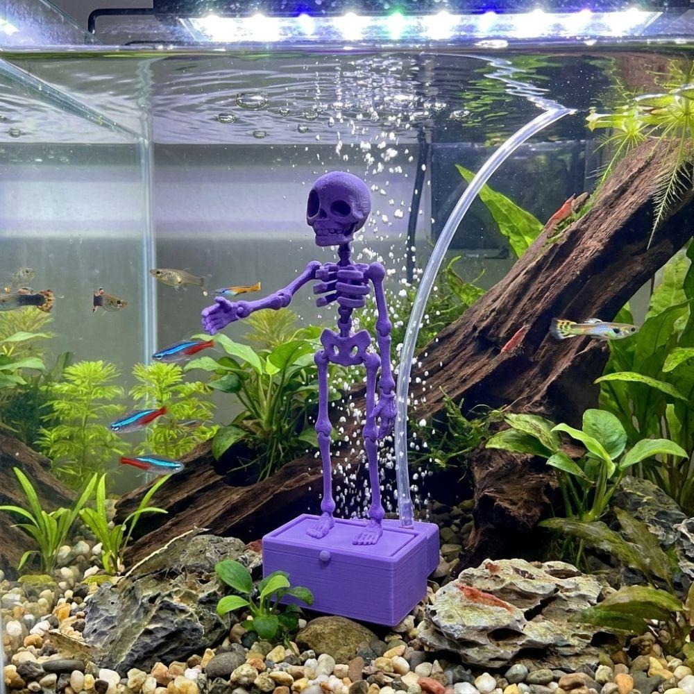 Glow In Dark Fish Tank Dance Skull Bubbler 3D Printed Water Wiggling Skeleton Decor Gag Gift