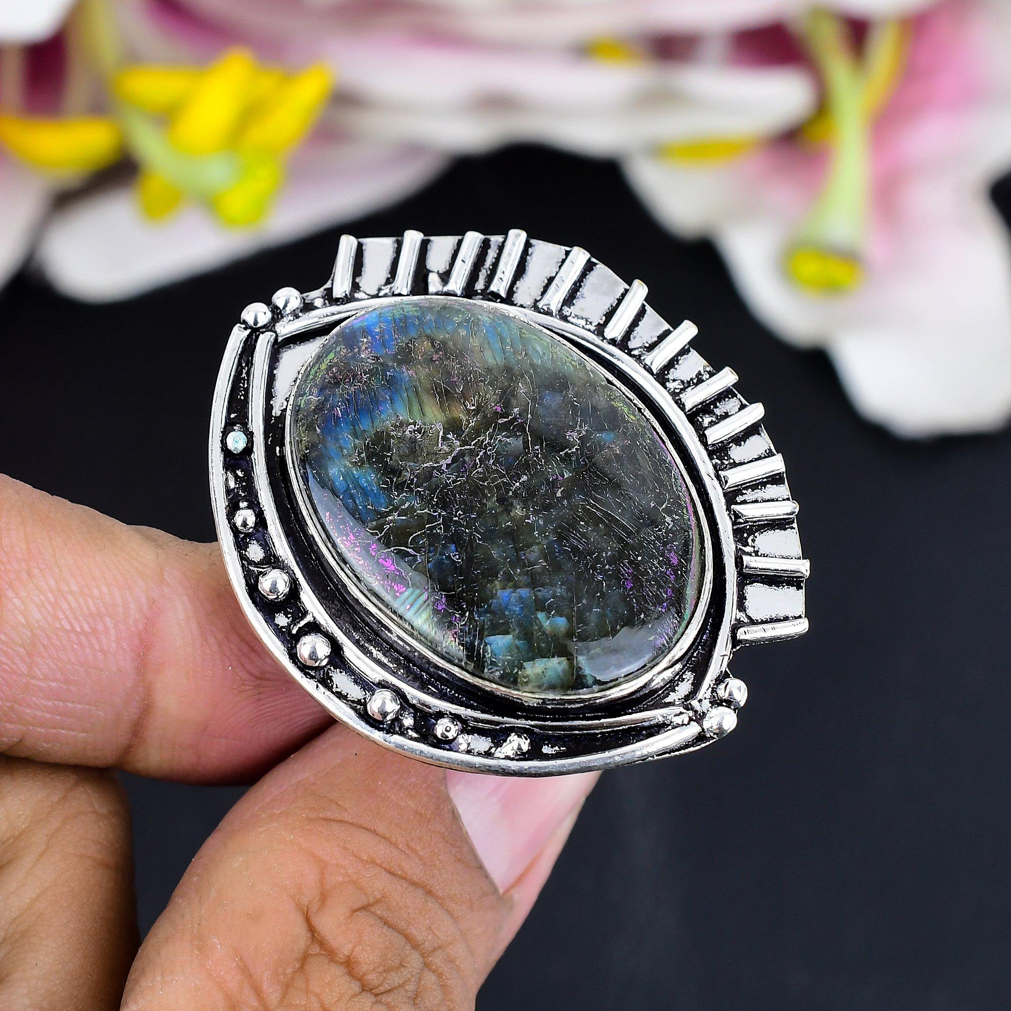 

Labradorite Gemstone Handmade 925 Sterling Silver Jewelry Ring Size 8 KG-1681