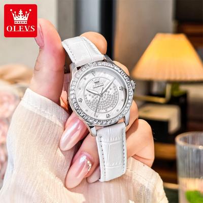 Quartz Watch for Woman Fashion Leather Strap Waterproof Elegant Full Diamond Luxury Original Ladies Dress Wristwatch