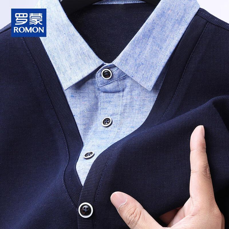 ROMON Men s Faux Two-Piece Knit Polo Sweater 3XL