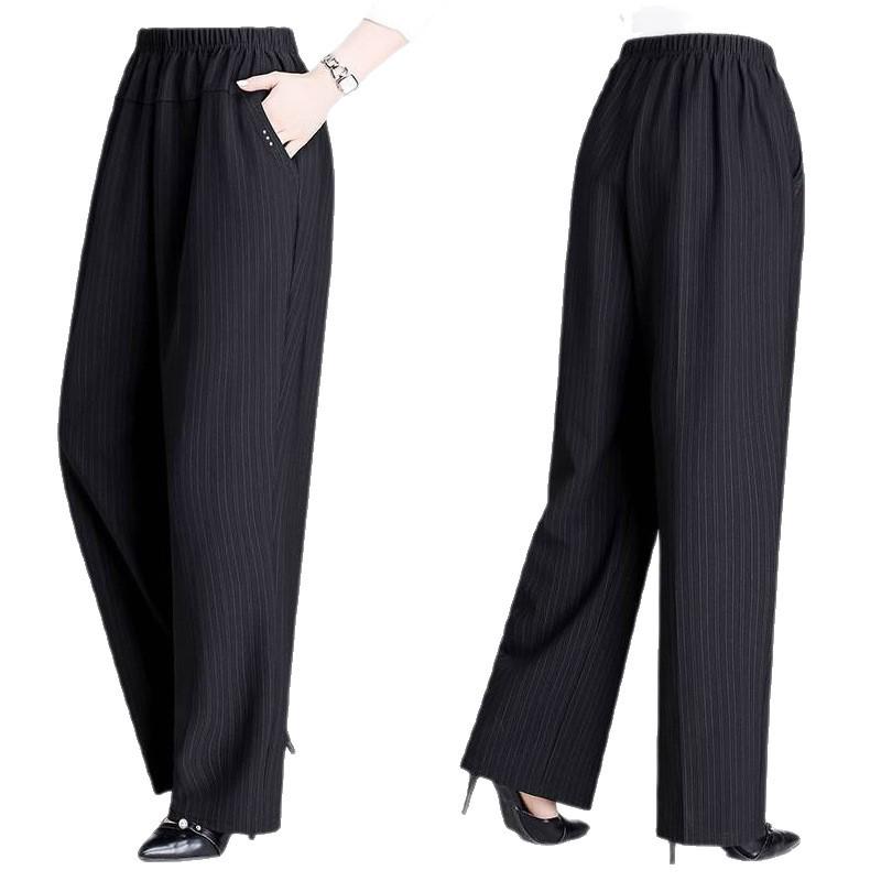 Elastic Waist Straight-Leg Pants for Women - Plus Size, Loose Fit, Ideal for Spring/Autumn, Perfect for Middle-aged and Elderly.