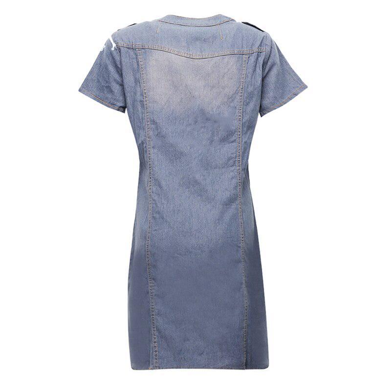 QICED Short-sleeved Denim Dress Women's Plus-size A-line Skirt