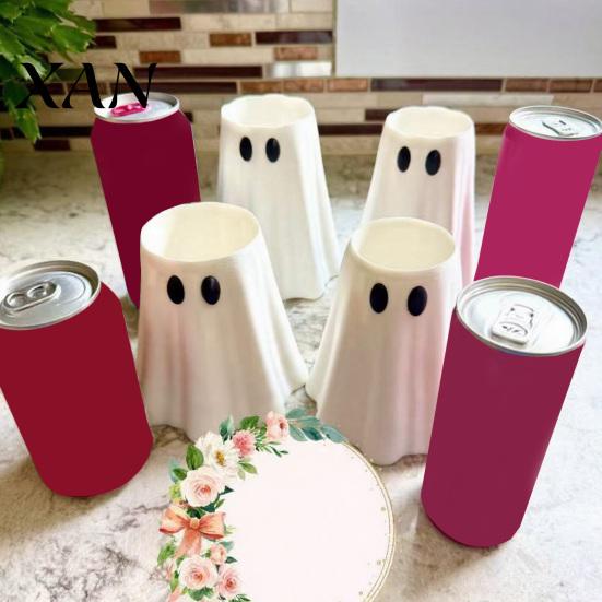 Flexible Drink Insulator Halloween Ghost Can Holder, Spooky Figurine Reusable Holder Cooler Sleeve, for Party Slim Standard And Tall Cans Insulated
