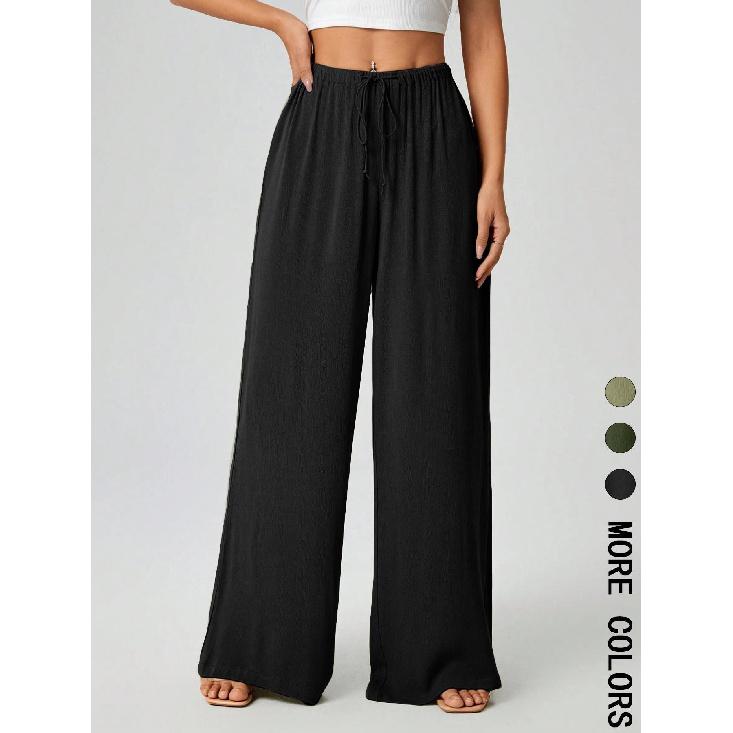 2026 Women s Long Pants, Wide-Leg Pants, Loose-Fit Trousers S чёрный