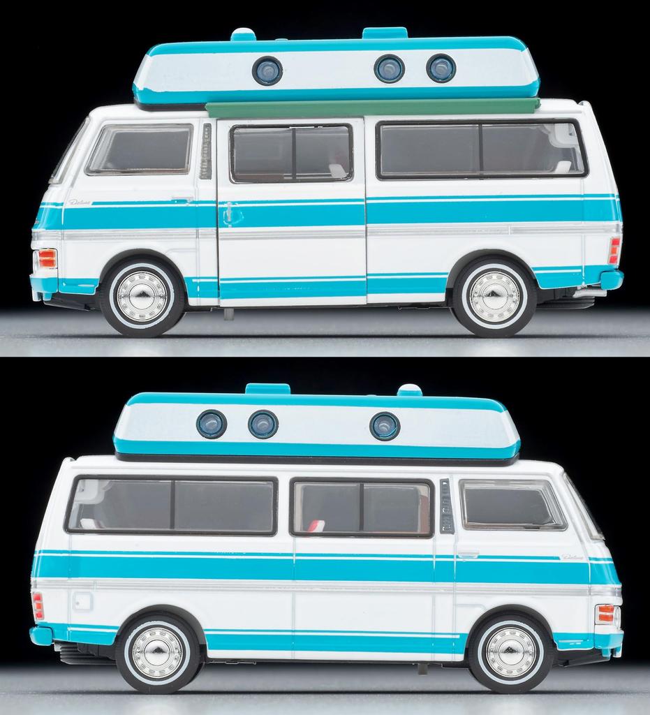 TOMYTEC Tomica Limited Vintage Neo Scale Nissan Caravan 1973 Finished Product 1/64 LV-N312a Camper, White/Light Blue, Model,