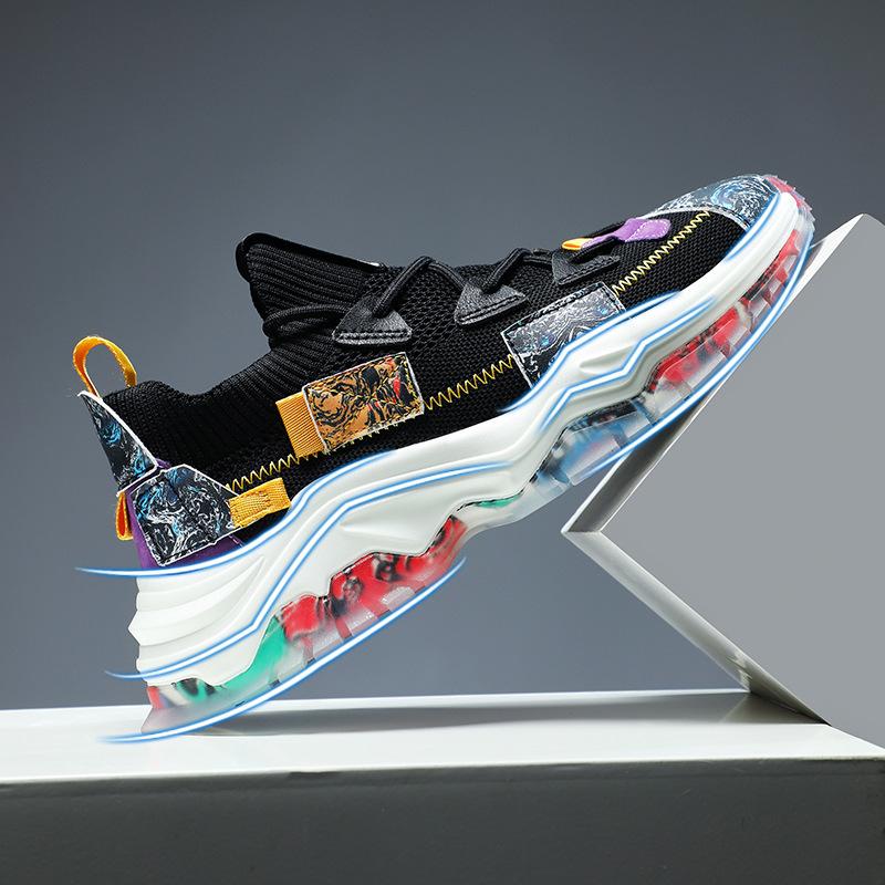 

Мужская обувь Guochao, осень 2025, новые тонкие дышащие сетчатые кроссовки для бега, большой размер 46, повседневная модная обувь для пап 46 чёрный