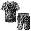 Summer Tiger 3D Printed T-shirt/Suit O Collar Men's Short Sleeve Beach Pants 2 Piece Suit Sportswear Casual Fashion Shorts