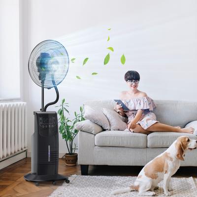 Ventilador com resfriamento a água, ventilador de pedestal com função de névoa, controle remoto, oscilante, temporizador, tanque de água de 3,1 L, 3 modos, ventilador de água de 90 W com rodas, 135 cm